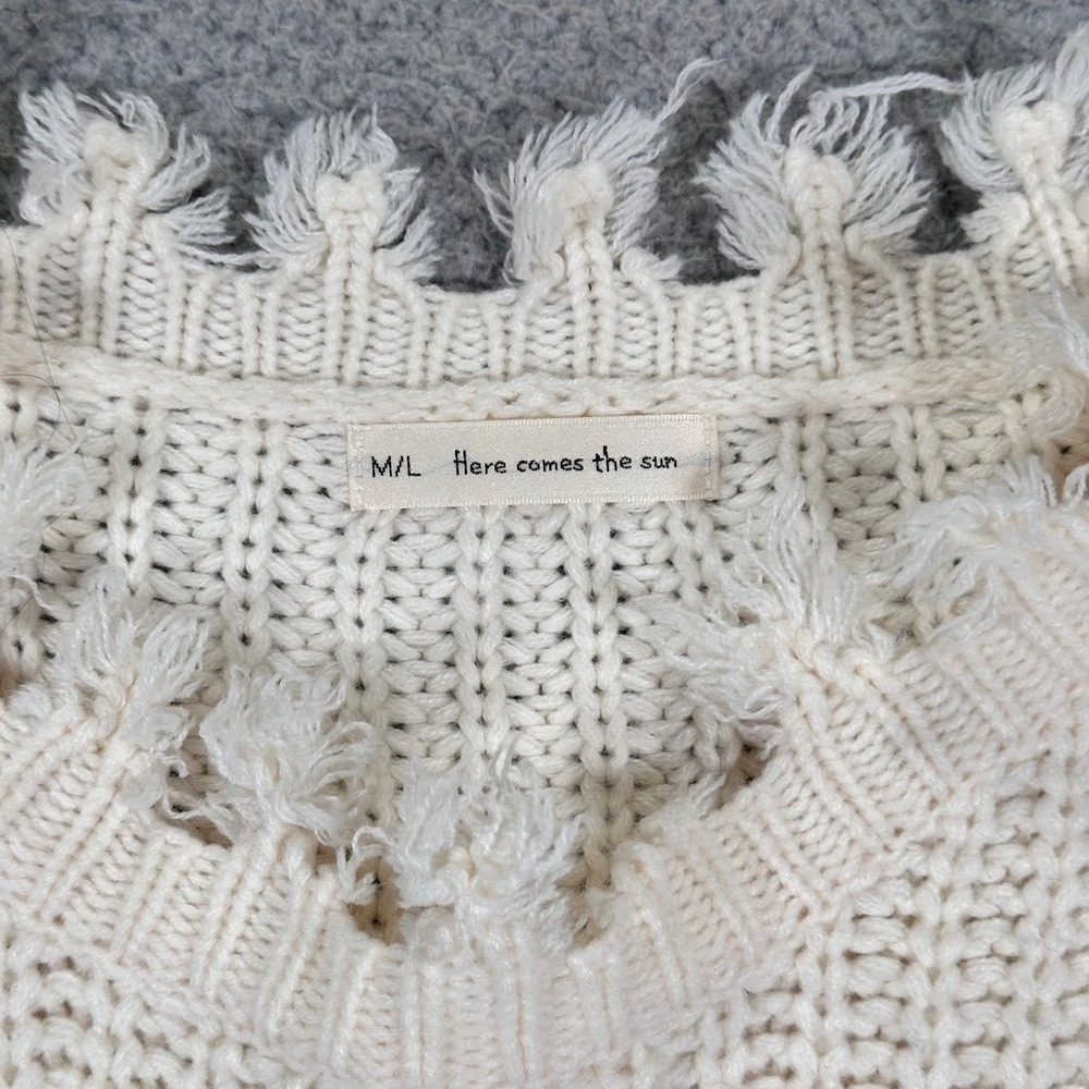 Cropped Sweater Cream Knit Oversized Frayed Women's‎ M/L Grunge Thrashed Event - Picture 3 of 16
